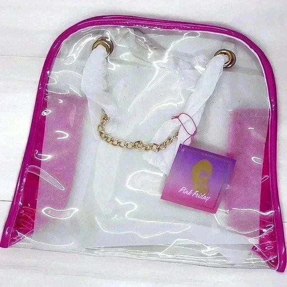NICKI MINAJ Tote Bag Clear Vinyl Gold Chain Shoulder Strap Pink Friday RARE NWT - Picture 1 of 8